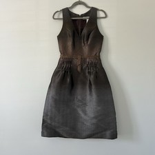 Carolina Herrera Bronze Silver Black Ombre Sleeveless V Neck Formal Dress 2