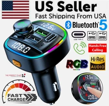 Bluetooth 5.0 Car Wireless FM Transmitter Adapter USB PD Charger AUX Hands Free