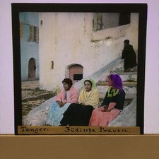 Glasdia Platte/antique glass slide – Marokko Tanger/ Jüdische Frauen coloriert