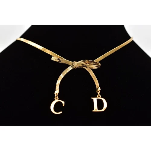 Collana girocollo Christian Dior vintage fiocco logo CD charm catena oro firmata BinBM