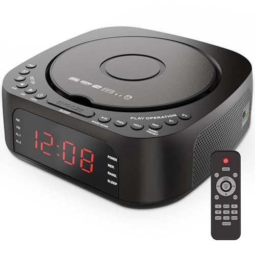 CD Player Alarm Clock with Remote | CD/MP3, Bluetooth, FM Radio with