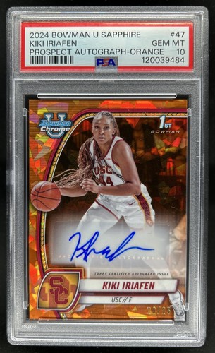 2024-25 Bowman Chrome U Sapphire Kiki Iriafen Auto Orange Refractor #/25 PSA 10
