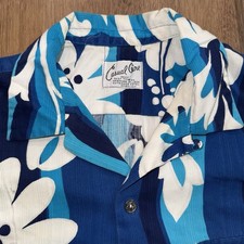 Vtg 60s Casual Aire Shirt Loop Collar Hawaiian Floral Barkcloth Hippy Men Medium