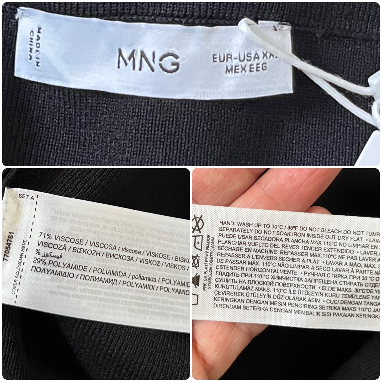 Mango New Black Knit Pocket Contrast Trim Mini Skirt XXL Modern 17 Inch Length thumbnail 9