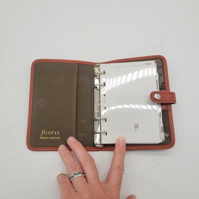 Vintage Filofax Pocket Chester Burnt Orange Leather 4 Ring Pocket Organizer 1993