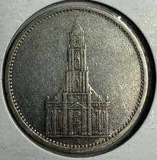 1934 - A - PRE WW2 - 5 REICHS MARK - GARRISON CHURCH - 90% Silver - Lot # 137