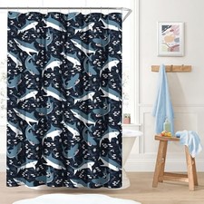 Kids Fabric Shower Curtain for Bathroom, 72W x 72L, Blue Sharks