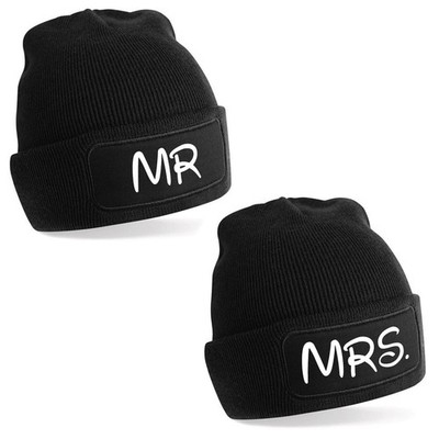 2er Set Beanie Mütze mit Spruch MR & MRS   Strickmütze Geschenkidee für Paare