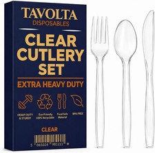 Plastic Cutlery Set Bulk Forks Spoons Knives Heavy Duty Disposable Clear