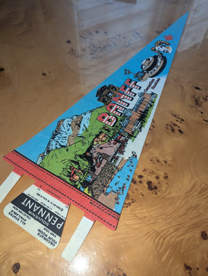 Vintage 27'' Banff Alberta Canadian Rockies Ski Lodge Lift Mountain Pennant 1980s