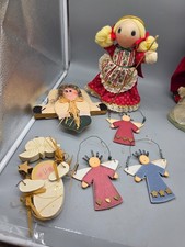 Handmade Wooden Angel Ornament Christmas Folk Art Primitive Rustic Lot of 6