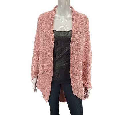 Tahari Womens Cozy Open Front Chenille Sweater Cardigan One Size Fits Most Pink