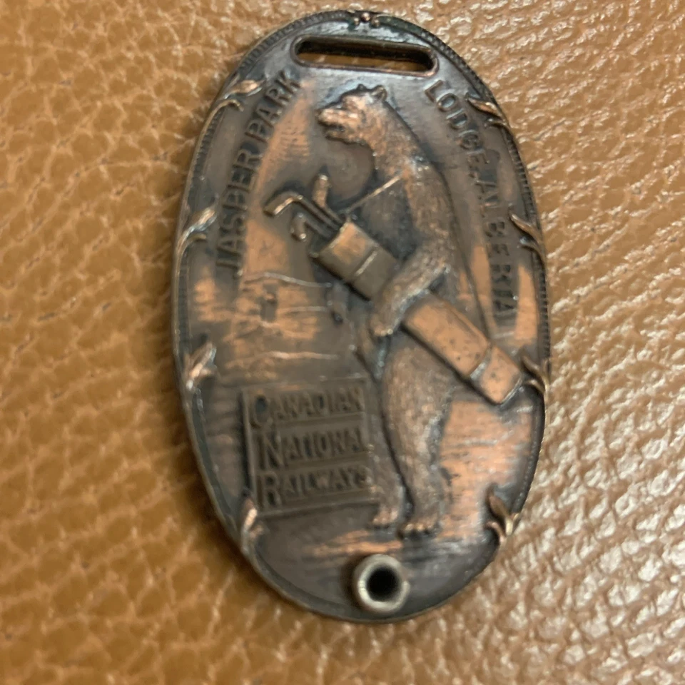 Antique Canadian National Railways Jasper Park Lodge Alberta C.N.R. Brass Fob - Image 2 of 4