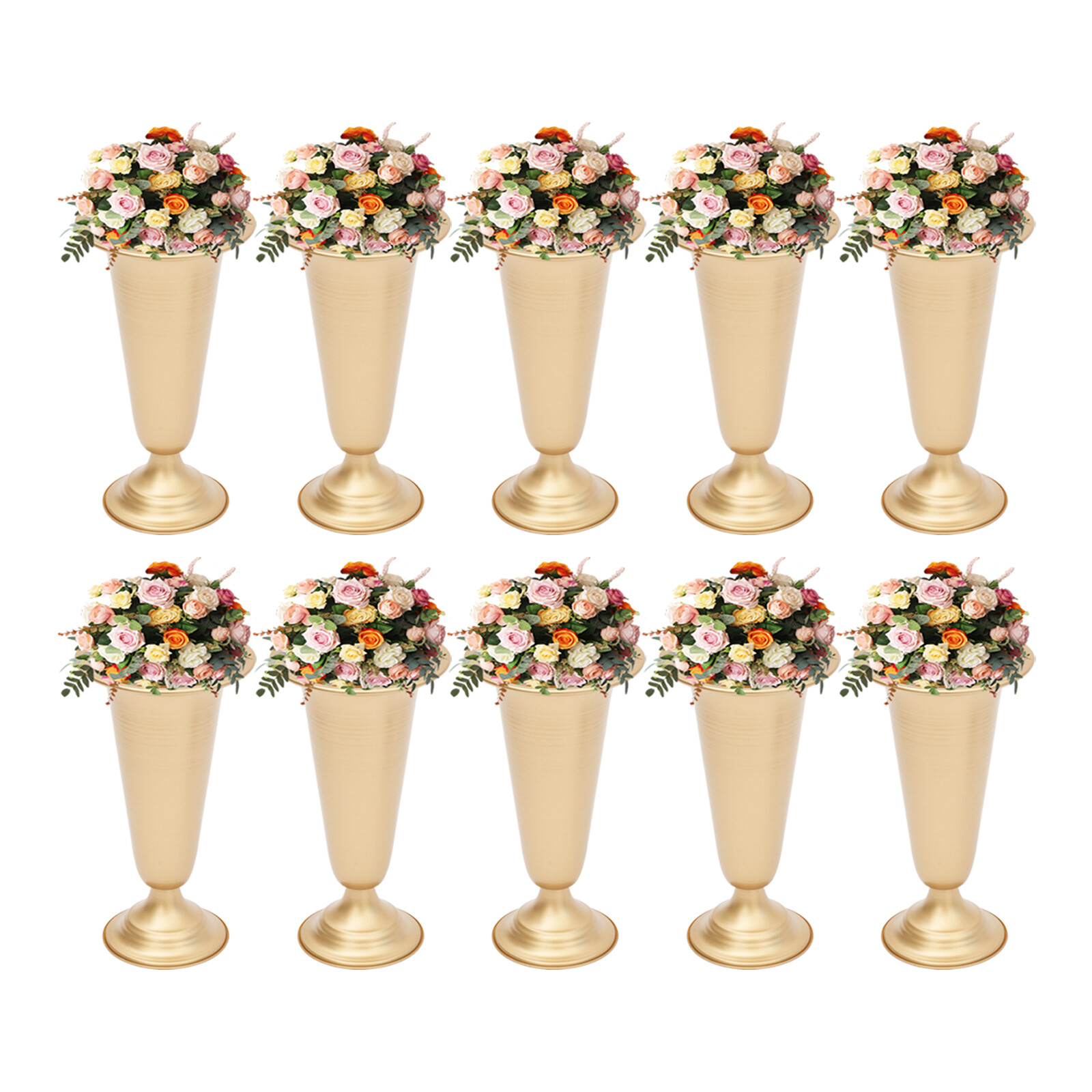 Antique Gold Flower Trumpet Vase 10PCS Wedding Party Tabletop Centerpiece Decor