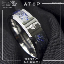8mm CZ Silver Celtic Dragon Tungsten Carbide Ring Wedding Band ATOP Men Jewelry