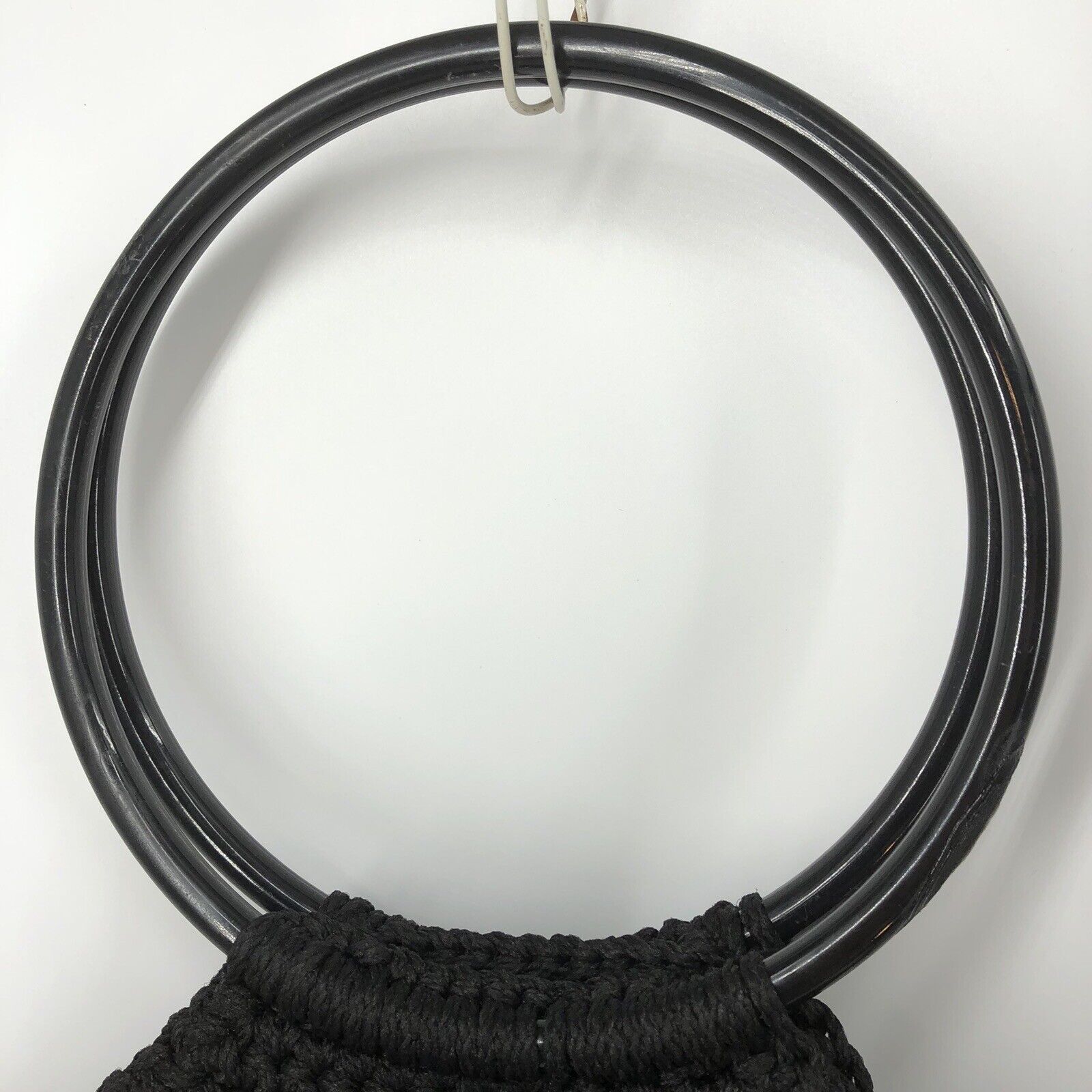 VTG 70s Black Macrame Mod Purse Bag Round Handles… - image 4