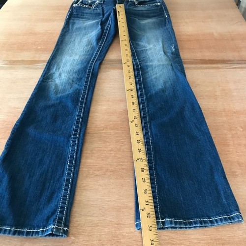 Miss Me Bootcut Jeans Women 27 Blue Low Rise Rhinestone Flap Pockets Dark Wash - Picture 8 of 16