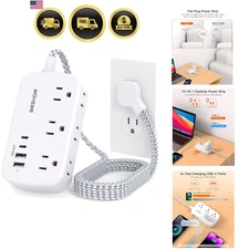 Flat Extension Cord Power Strip with USB C and Outlets 6 4 USB Ports