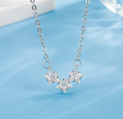 アクセサリー DIFFERENT NECKLACE SILVER 53cm 3 Connecting Stars Silver Cubic Zirconia Pendant Chain Necklace | eBay