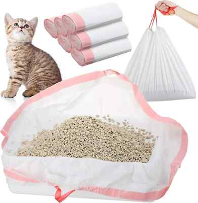 60 Count Litter Box Liners 36'' X 18'' Jumbo Cat Pan Bags Drawstring Cat Supplie