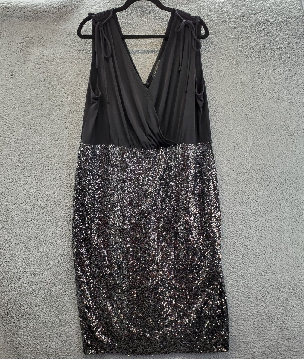 Lane Bryant Dress Size 22 Sleeveless Wrap Top Silver Sequin Black