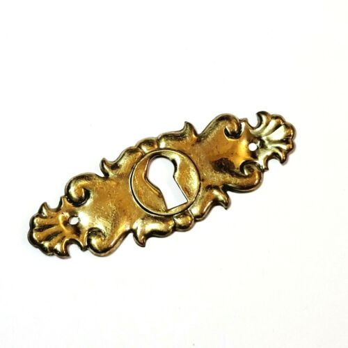 Vintage Ornate Brass Skeleton Key hole Escutcheon Salvage Hardware 3 1/4" - Picture 1 of 7