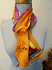 Rectangle Polyester Scarf PICASSO DESIGN Made in Korea 13" x 56" Gold  Pink
