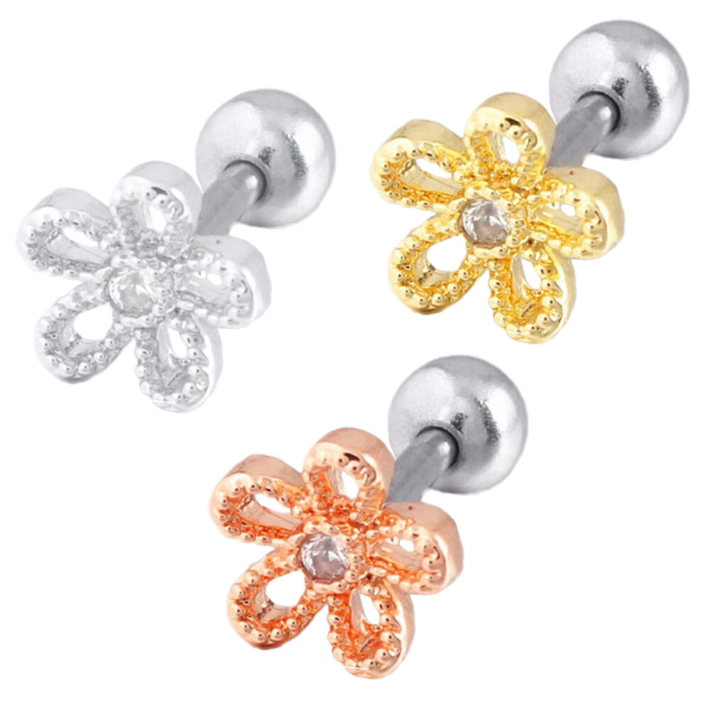 Acero Inox Piercing Helix Tragus Pendientes Flores Circonia Rosa Oro Plata Mujer
