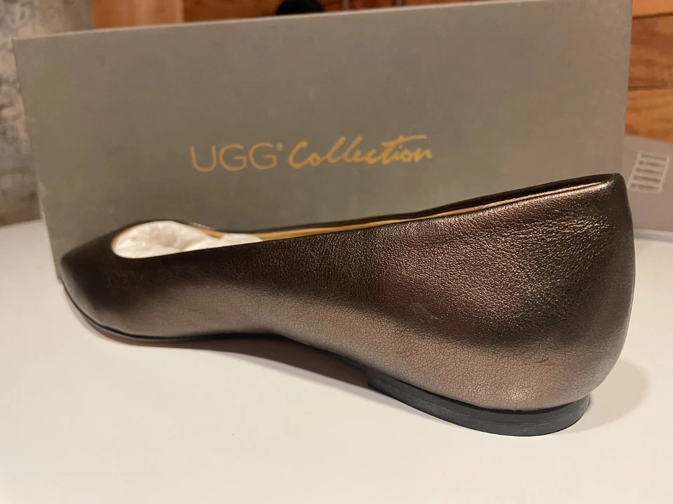 UGG Linda Metallic Espresso Leather Italy Collection Ballet Flat Pointed Toe # 9 - Imagem 3 de 3