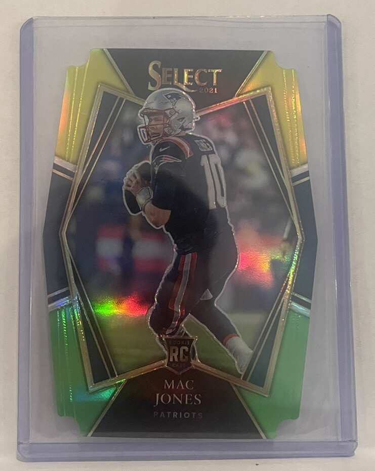 2021 Select Premier Level Green & Yellow Prizm Die-Cut Mac Jones #151 Rookie RC