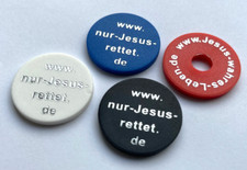 25/50/100 Einkaufswagenchips christliche Botschaft Jesus versch. Farben + Seiten
