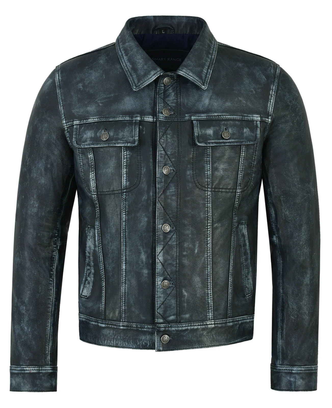 Truckers Mens Real Leather Jacket Navy Vintage Napa Western Style Jacket 1280