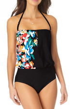 ANNE COLE Womens Floral Keyhole Blouson One Piece Keyhole Swimsuit sz 6 Swimwear