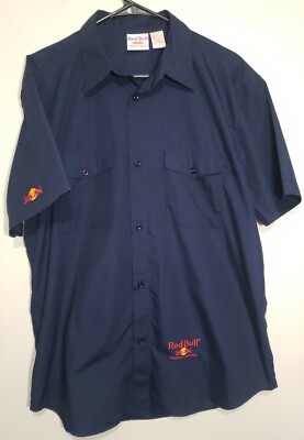 Red Bull Energy Wear Navy Button Work Shirt Men's L