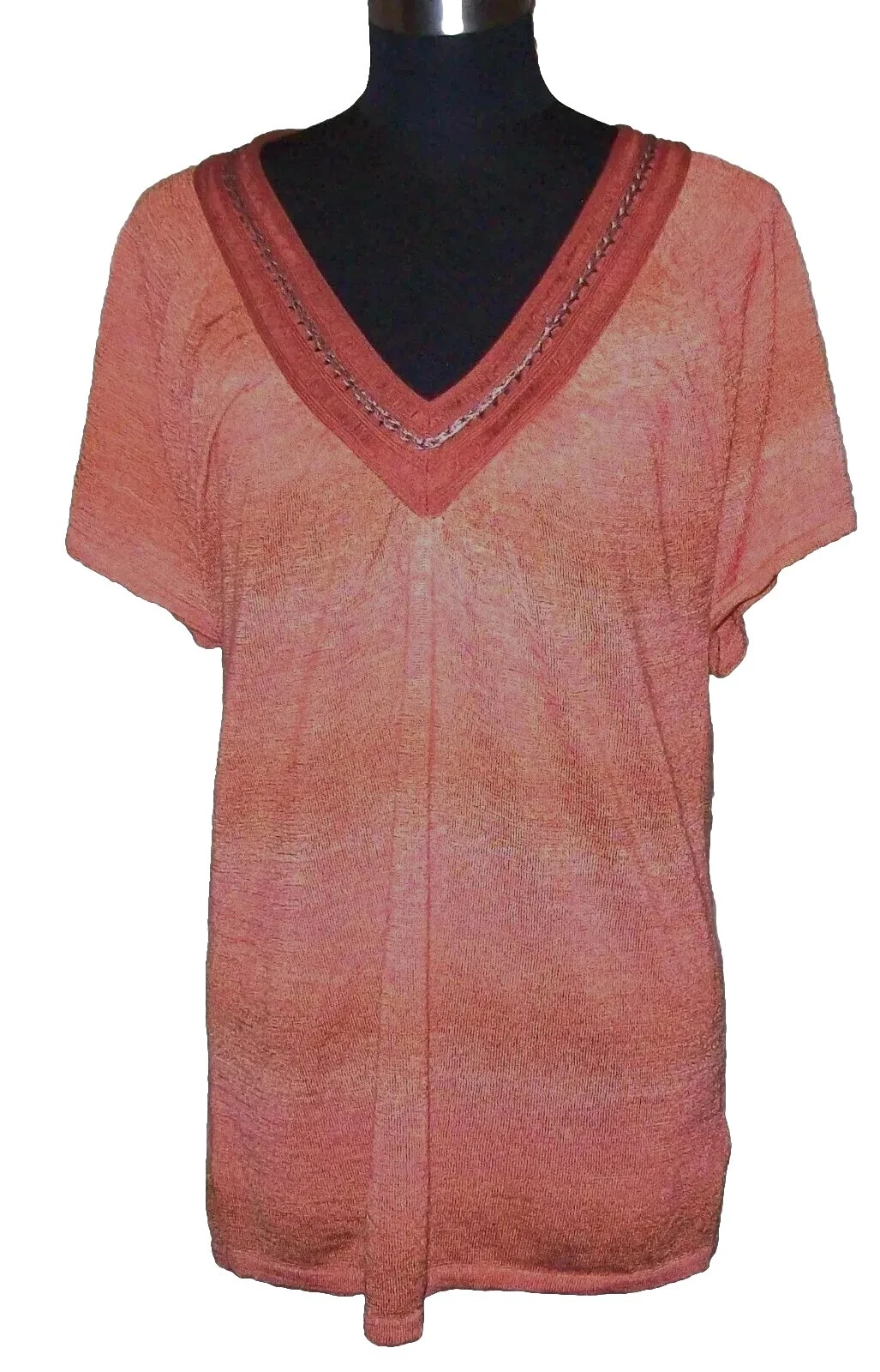 Top donna Michael Kors taglia L maglia scollo V arancione abito casual boho acrilico TOP