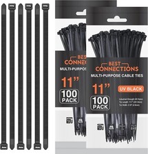 200 Pieces 11" UV Black Nylon Cable Straps Zip Ties 50 Lbs Tensile Strength