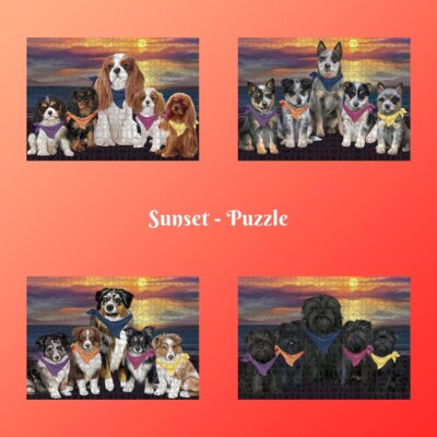 Family Sunset Dog Cat Jigsaw Puzzle, Pet Photo Lovers Gift