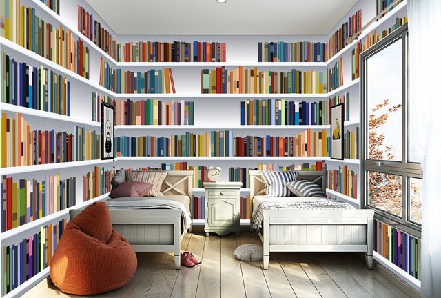 Peel-and-Stick Removable Wallpaper Book Books Library Shelves Bookcase