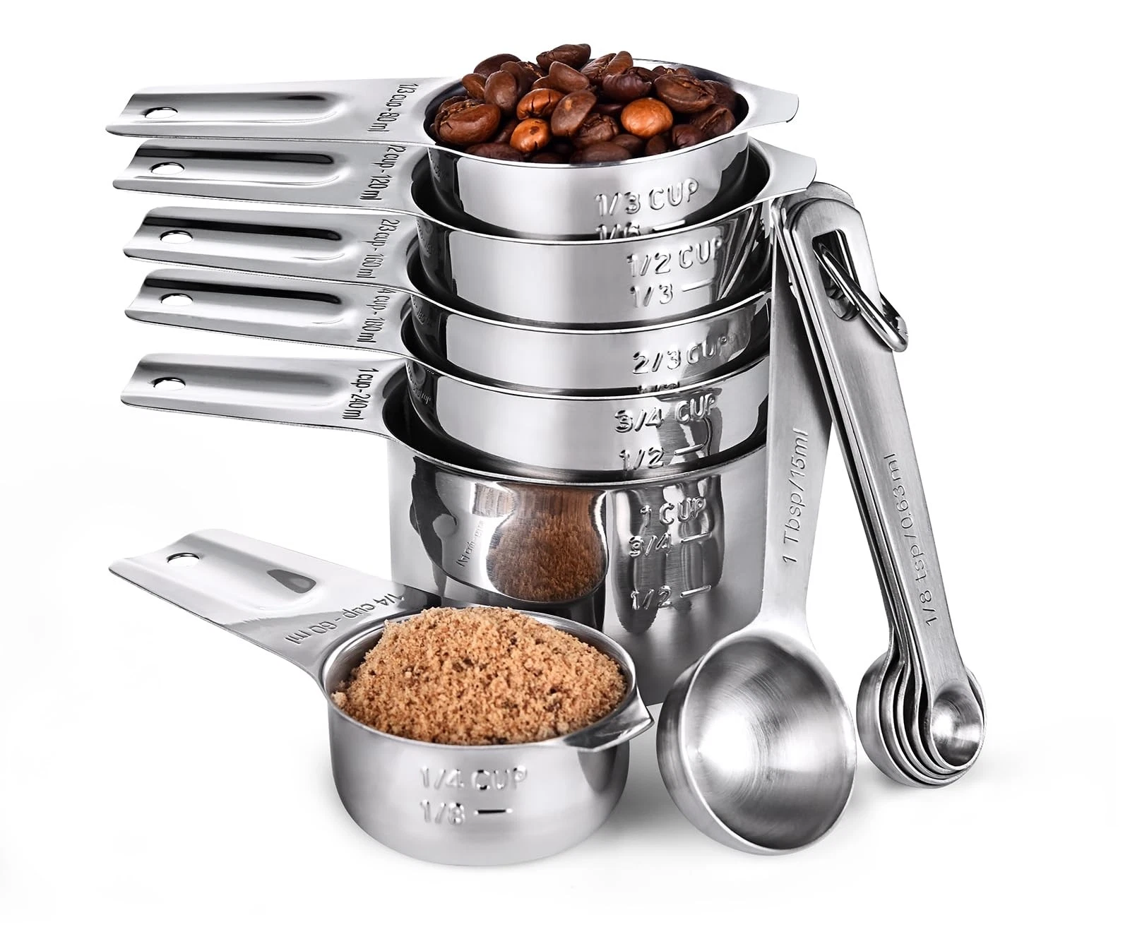 Measuring Cups and Spoons 12 Pieces: 18/8 Stainless Steel Kitchen Metal Measu...