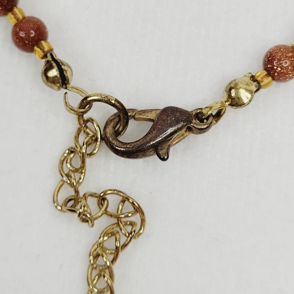 Conjunto de collar y pulsera babero joyería moda cuentas vidrio goldstone multihilo Foto 2 de 4