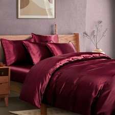 Queen Size 6-Piece Maroon Satin Duvet Set with Cooling Comforter Cover