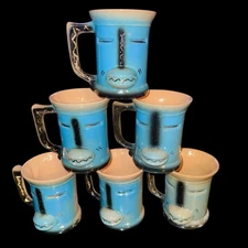 Set Of 6 Indian Kachina Face Clay Shop Inc. Mugs 5" Handmade Ceramic Art MCM