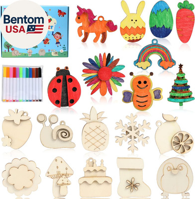 DIY Wooden Magnets, 36 Pcs Wooden Art Craft Supplies Painting Kit for Kids Party