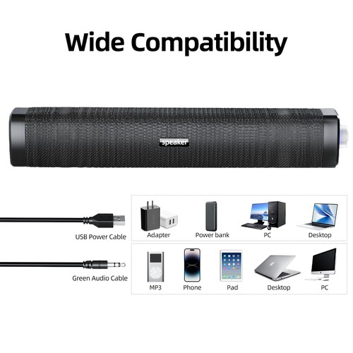Computer Speaker for Desktoppc Sound bar with 3.5 mm aux Colorful LED Lights - Picture 5 of 7