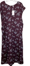 A New Day Nightgown Womens XXL Satin Floral Long Short Sleeve Brown Blue