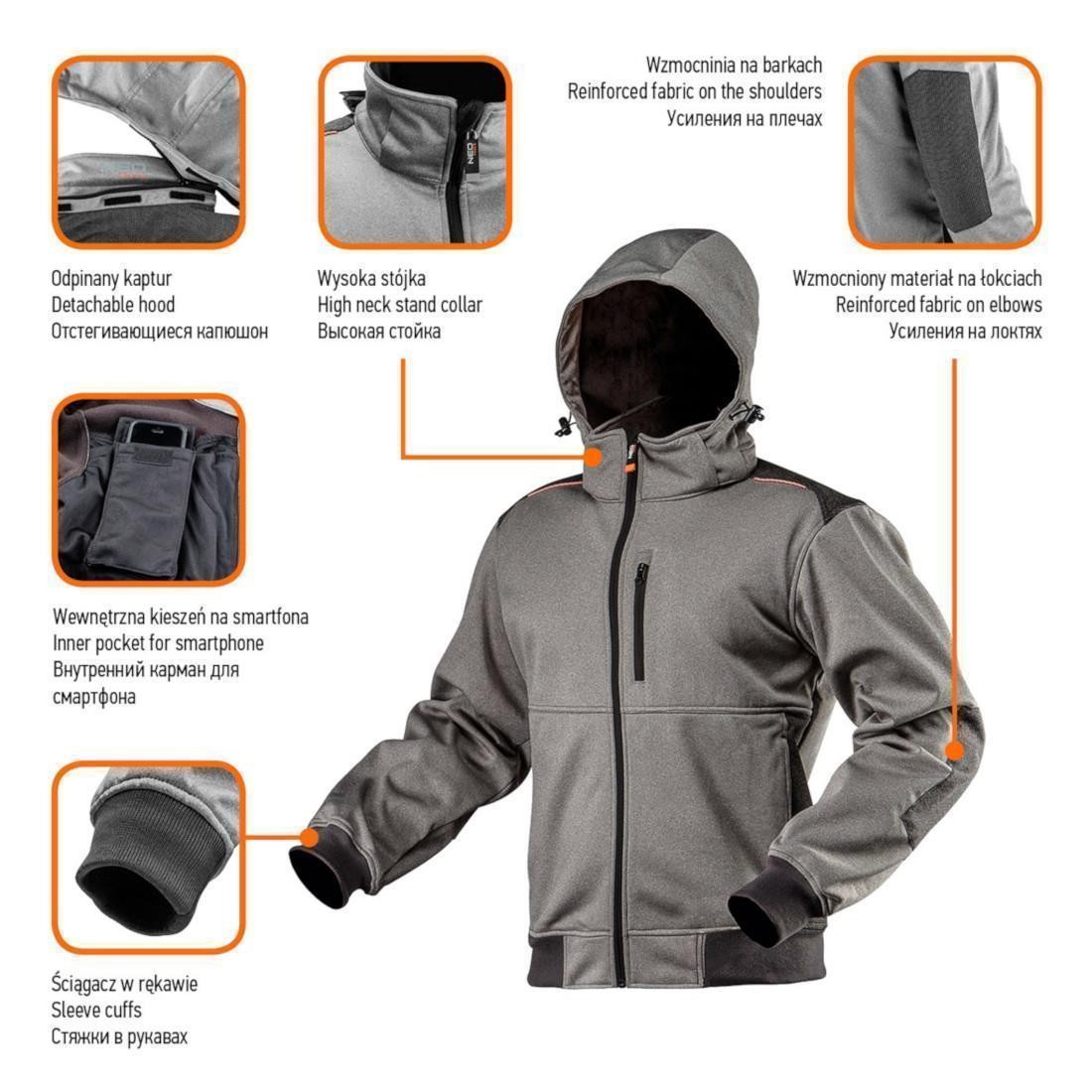 Giacca Softshell Giacca da Lavoro Outdoor Uomo S-XXXL Impermeabile Antivento Grigio foto 2