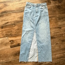 ASOS Design 90s Grunge High Rise Split Raw Hem Maxi Denim Skirt, Light Wash, 4