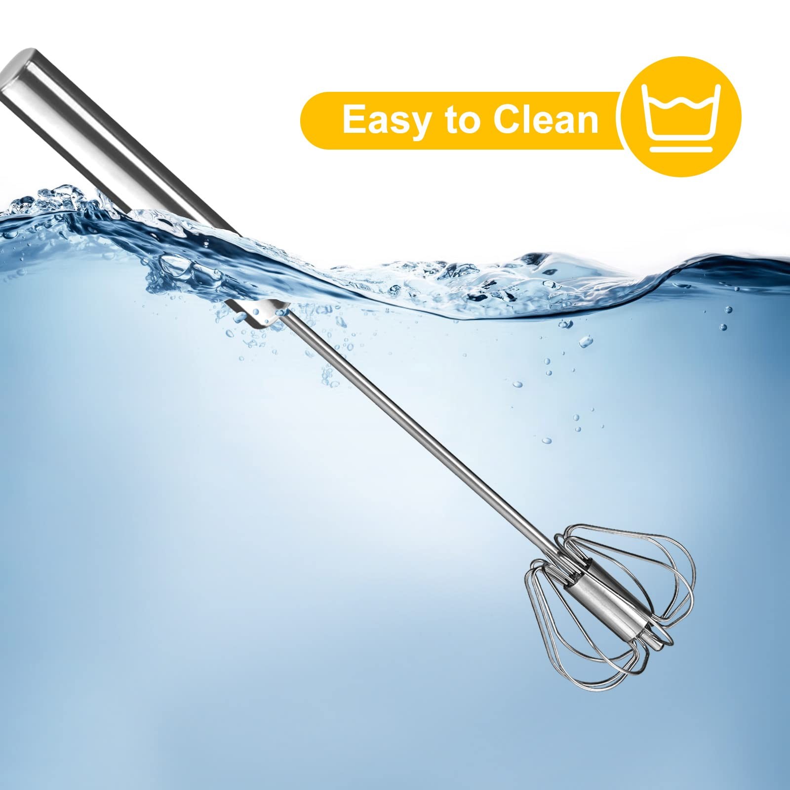 Egg Beater, Hand Easy Whisk Stainless Steel Hand Push Egg Beater Manual Mixer...