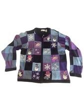 Vintage 90s Snowman Holiday Cardigan Sweater Size L Full Zip