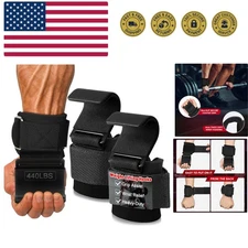 2 Pcs Weight Lifting Hooks - Upgraded Heavy Duty Lifting Wrist Straps for Dea...